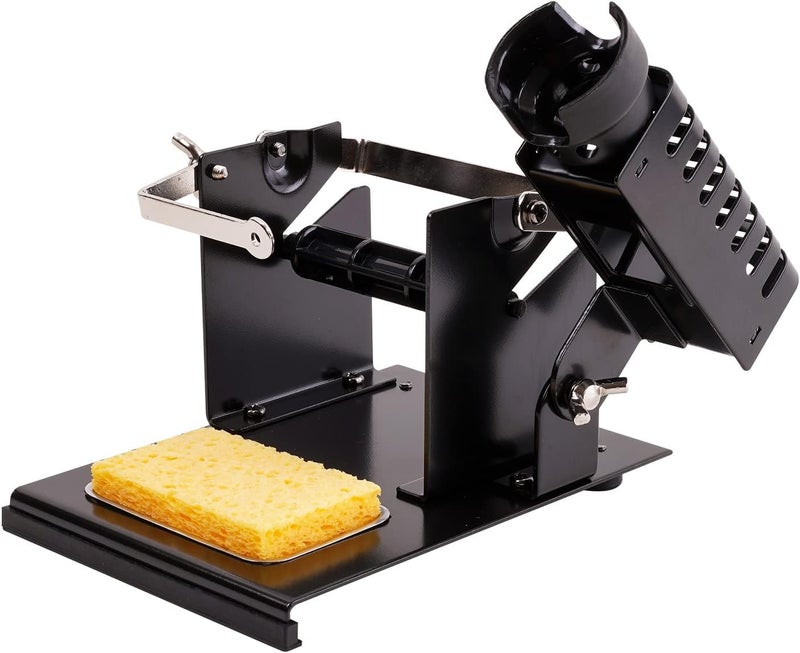 Noah Premium Soldering Iron Holder with Soldering Wire Feeder and Sponge, Soft sponge Tip Cleaner Kit, Heavy Metal Base, Black - Image 1